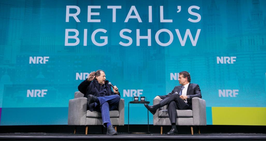 Salesforce CEO Mark Benioff and Walmart CEO John Furner speaking at NRF 2024: Retail's Big Show.