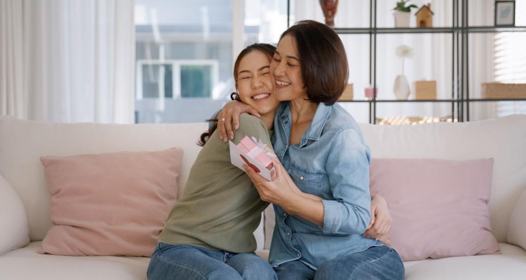 A mother and daughter celebrating Mother's Day.