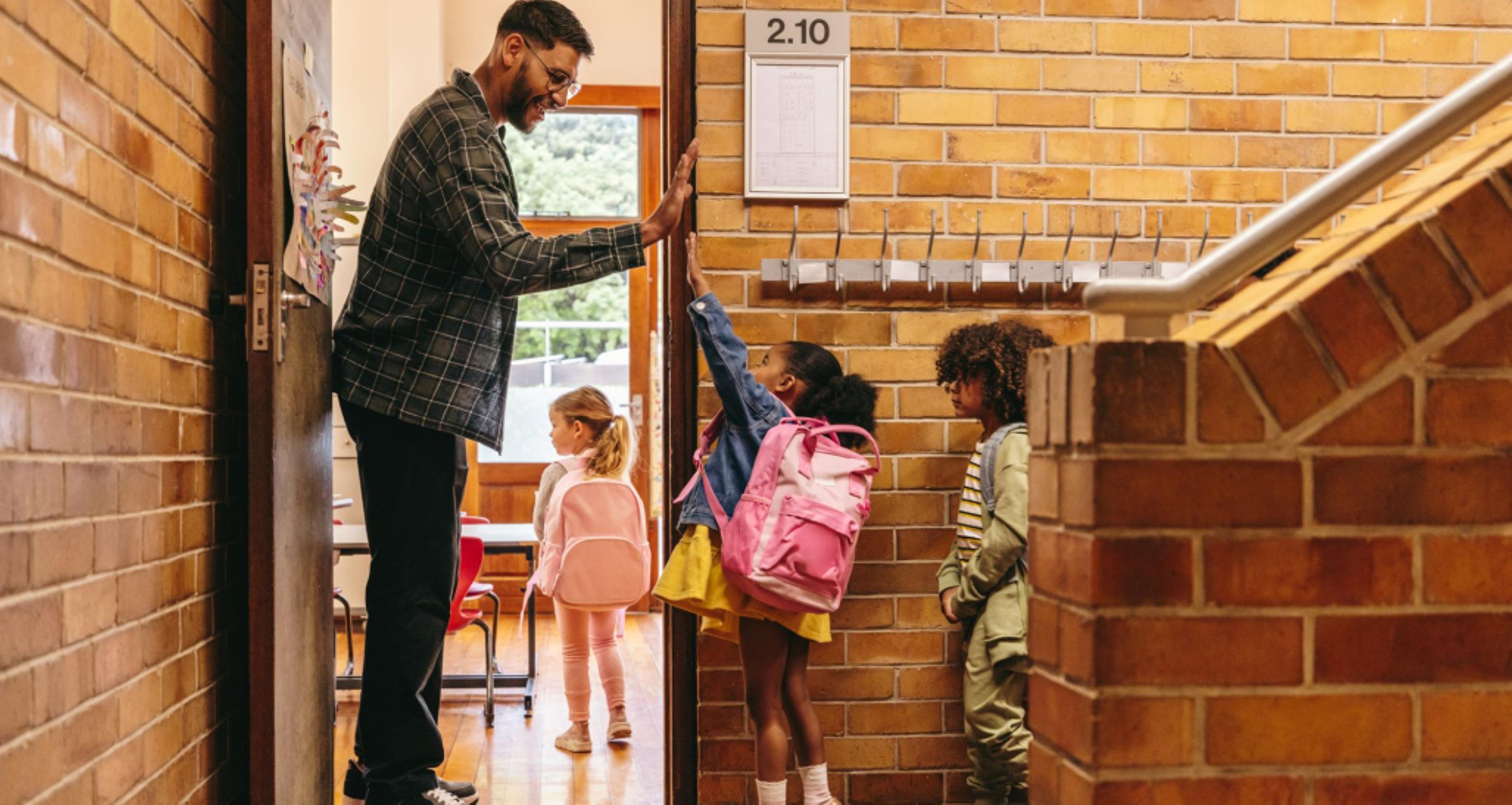 Children entering their classroom.