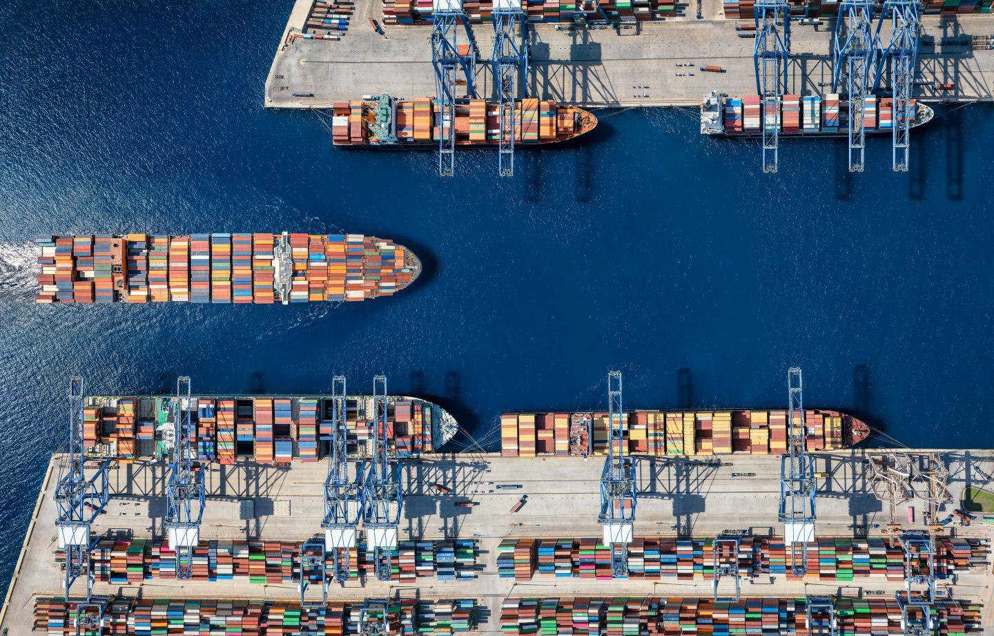 Cargo ships at port.