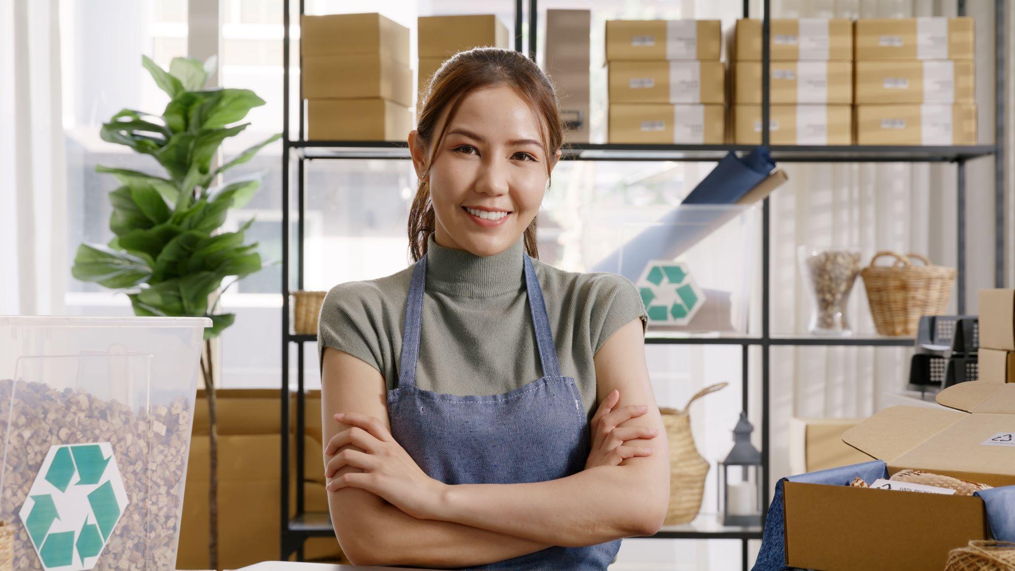 A woman working in retail.