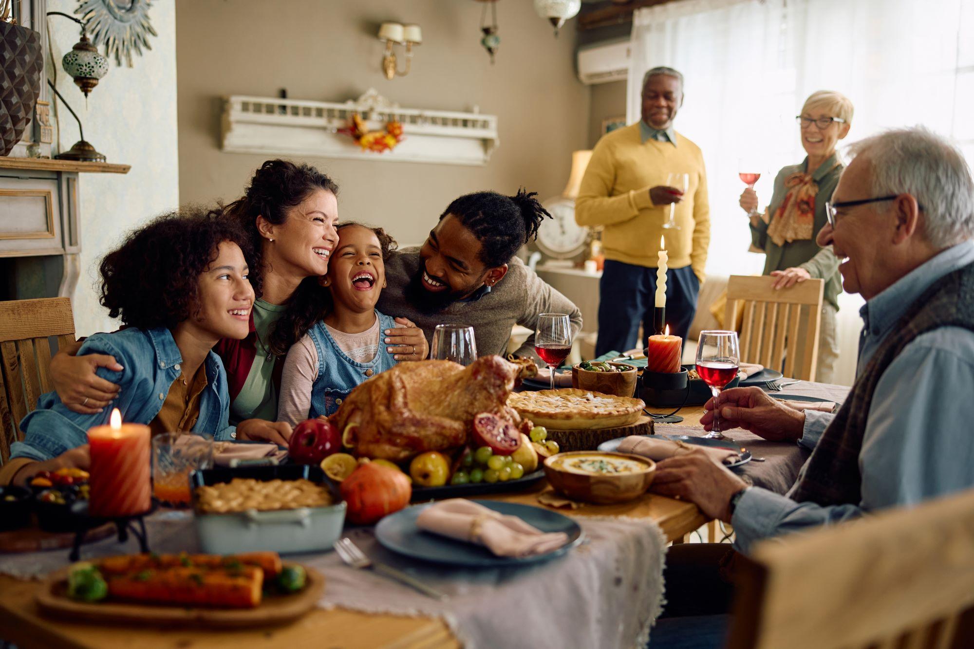 A family celebrating Thanksgiving.