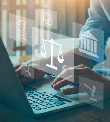 Abstract image of lawyer on computer.