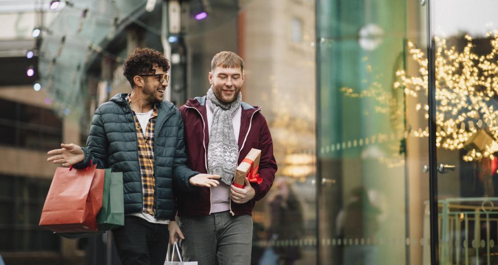 Two men shop during the holiday season