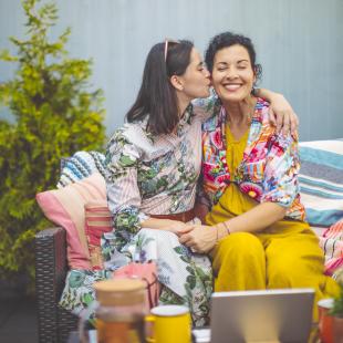 mom and daughter smile on mothers day