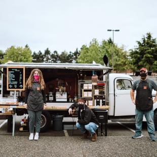 Coffee food truck with staff